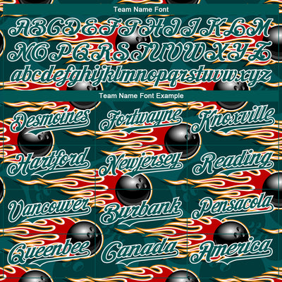 Custom Midnight Green White 3D Pattern Design Bowling Ball With Hotrod Flame Authentic Baseball Jersey