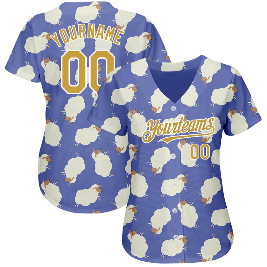 Custom Purple Old Gold-White 3D Pattern Design Goat Authentic Baseball Jersey