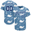 Custom Light Blue US Navy Blue-White 3D Pattern Design Whale Authentic Baseball Jersey