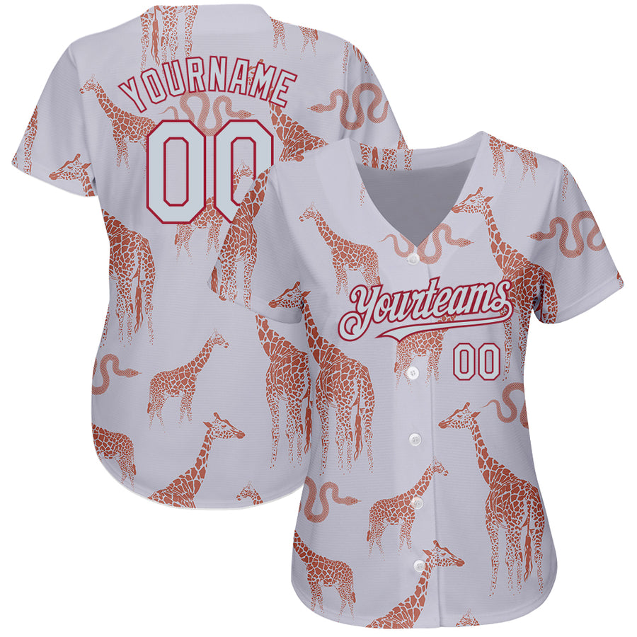 Custom Gray Silver-Cardinal 3D Pattern Design Giraffe And Snake Authentic Baseball Jersey