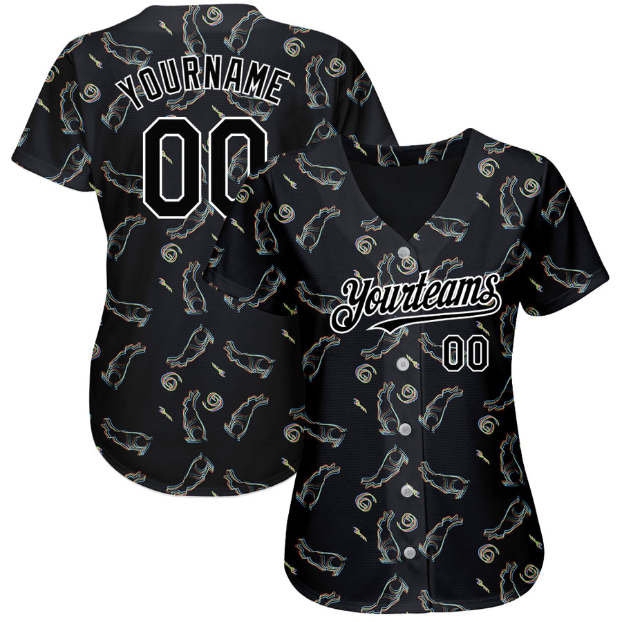 Custom Black White 3D Pattern Design Rabbit Authentic Baseball Jersey