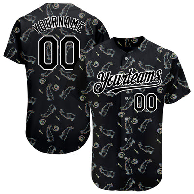 Custom Black White 3D Pattern Design Rabbit Authentic Baseball Jersey