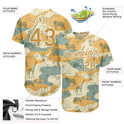 Custom Cream Old Gold-White 3D Pattern Design Animal Authentic Baseball Jersey