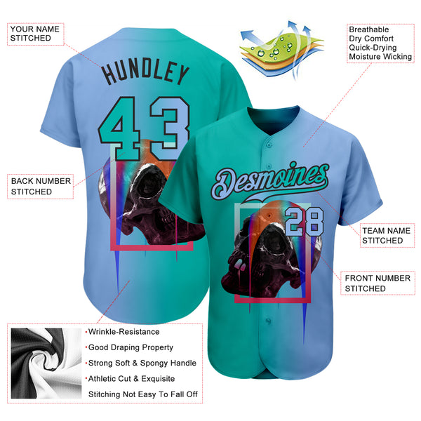 Custom Light Blue Baseball Jersey Aqua-Black 3D Skull Gradient Fashion  Authentic - FansIdea