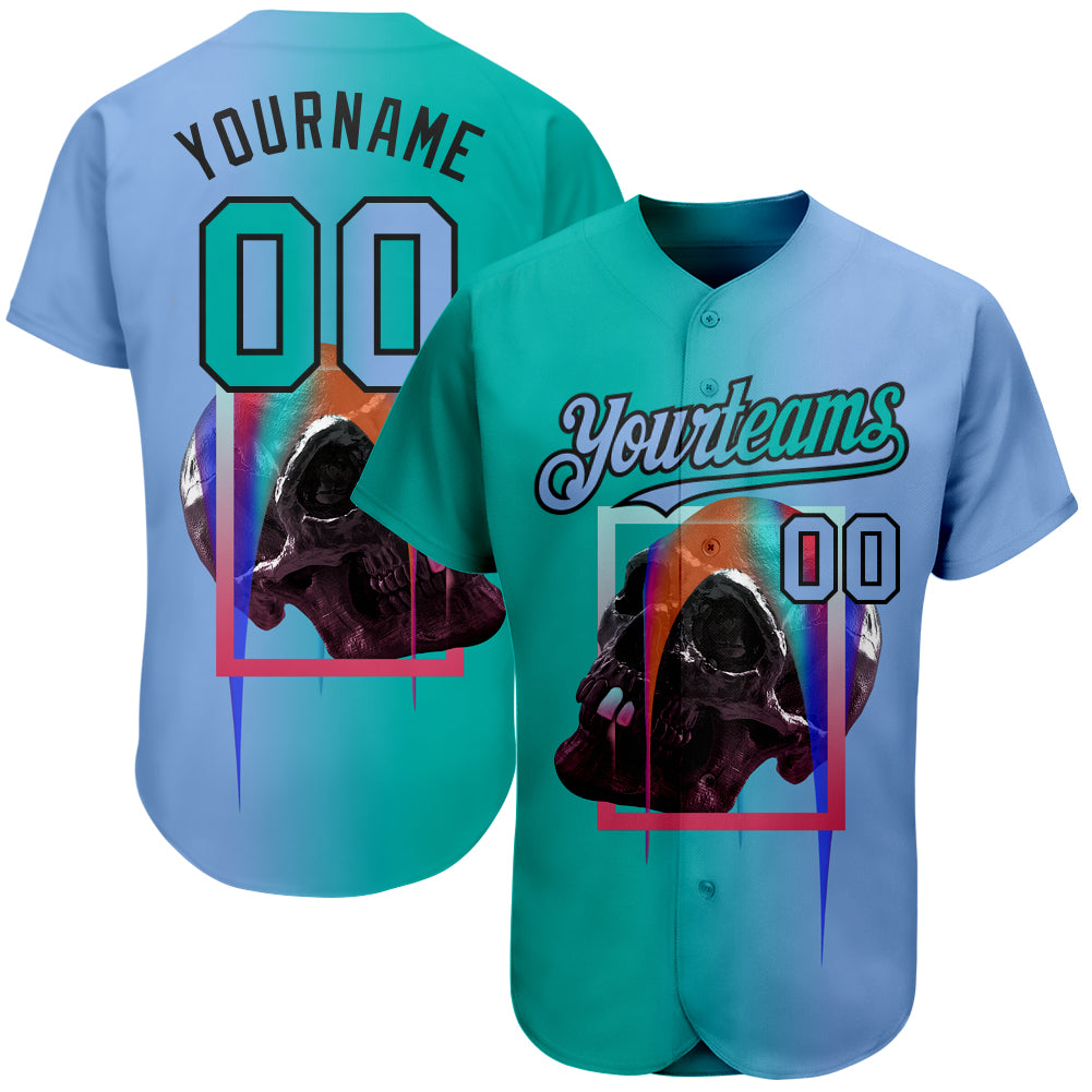 Custom Teal Pink-Black Authentic Gradient Fashion Baseball Jersey