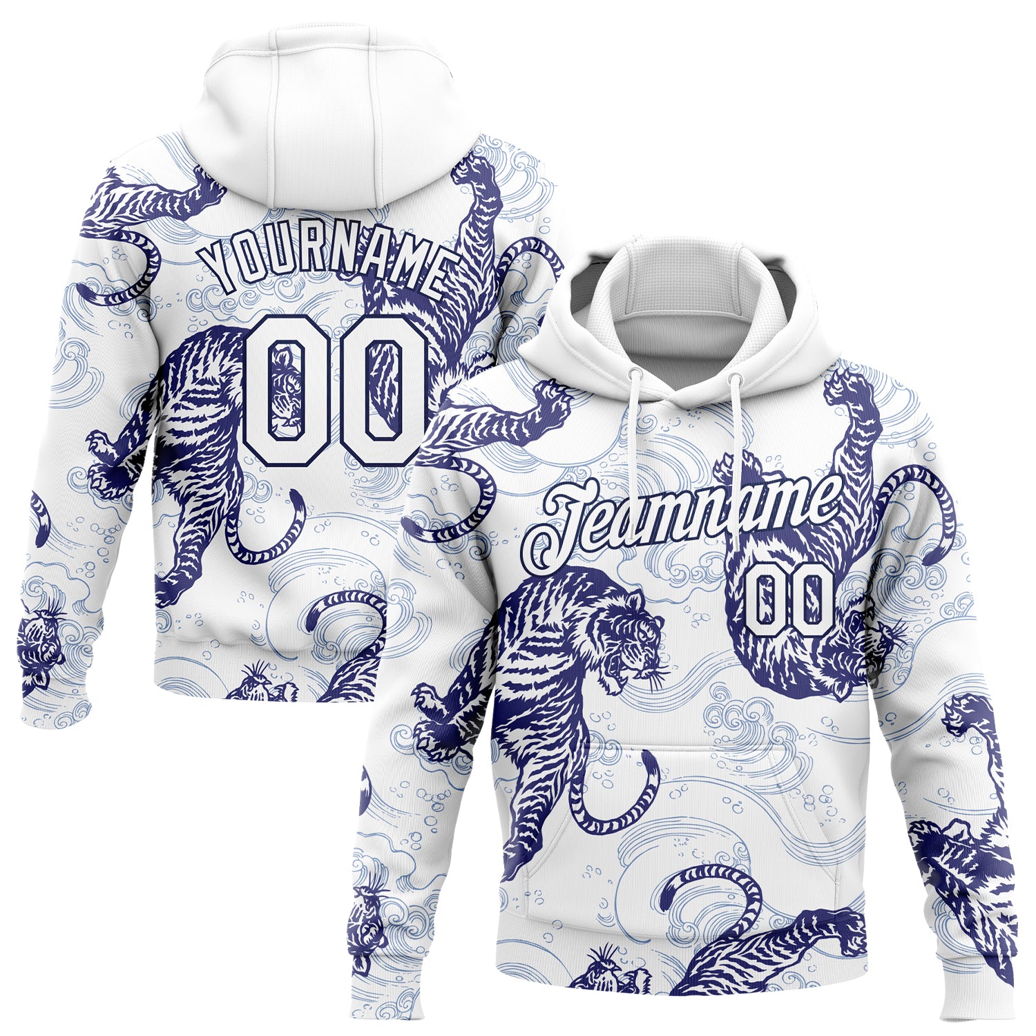 Custom 3D Pattern Sweatshirt Hoodie White Navy Design Tiger Sports