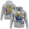 Custom Stitched Light Gray Yellow-Navy 3D Pattern Design Dinosaur Sports Pullover Sweatshirt Hoodie