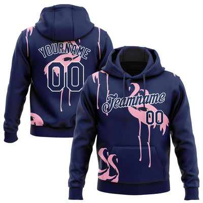 Custom Stitched Navy-White 3D Pattern Design Flamingo Sports Pullover Sweatshirt Hoodie