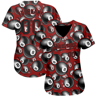 Custom Red Black 3D Pattern Design Billiards Snooker 8 Ball Authentic Baseball Jersey