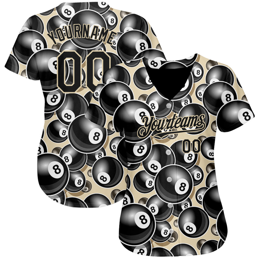 Custom City Cream Black 3D Pattern Design Billiards Snooker 8 Ball Authentic Baseball Jersey