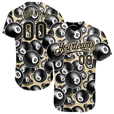 Custom City Cream Black 3D Pattern Design Billiards Snooker 8 Ball Authentic Baseball Jersey