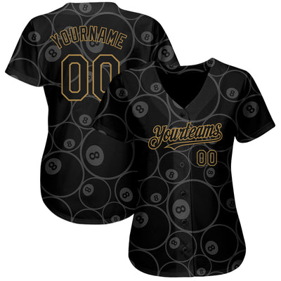 Custom Black Old Gold 3D Pattern Design Billiards Snooker 8 Ball Authentic Baseball Jersey