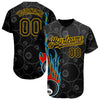 Custom Black Gold 3D Pattern Design Flaming Billiards Snooker 8 Ball Authentic Baseball Jersey