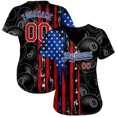 Custom Black Red-Royal 3D Pattern Design Billiards Snooker 8 Ball American Flag Authentic Baseball Jersey