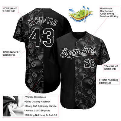 Custom Black White 3D Pattern Design Billiards Snooker 8 Ball Authentic Baseball Jersey