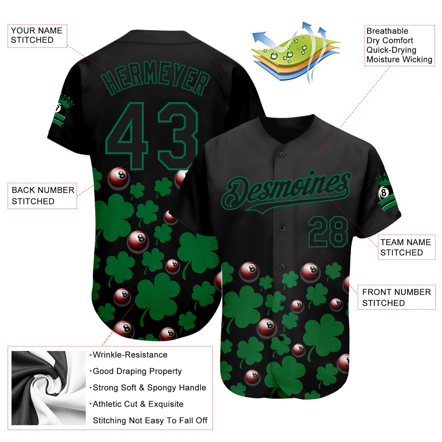 Custom 3D Pattern Baseball Jersey Kelly Green Neon Green-White Design  Authentic St. Patrick's Day - FansIdea