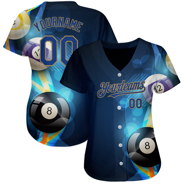 Custom Baseball Jersey Black Royal-Old Gold 3D Pattern Design Billiards Authentic Women's Size:S