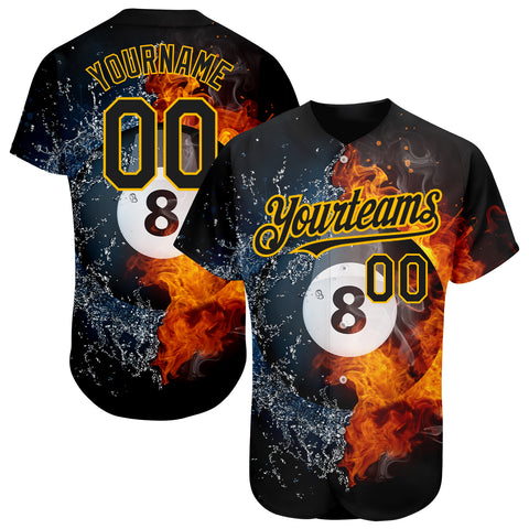 Custom 3D Pattern Baseball Jersey Black Gold Design Billiards Snooker 8 ...