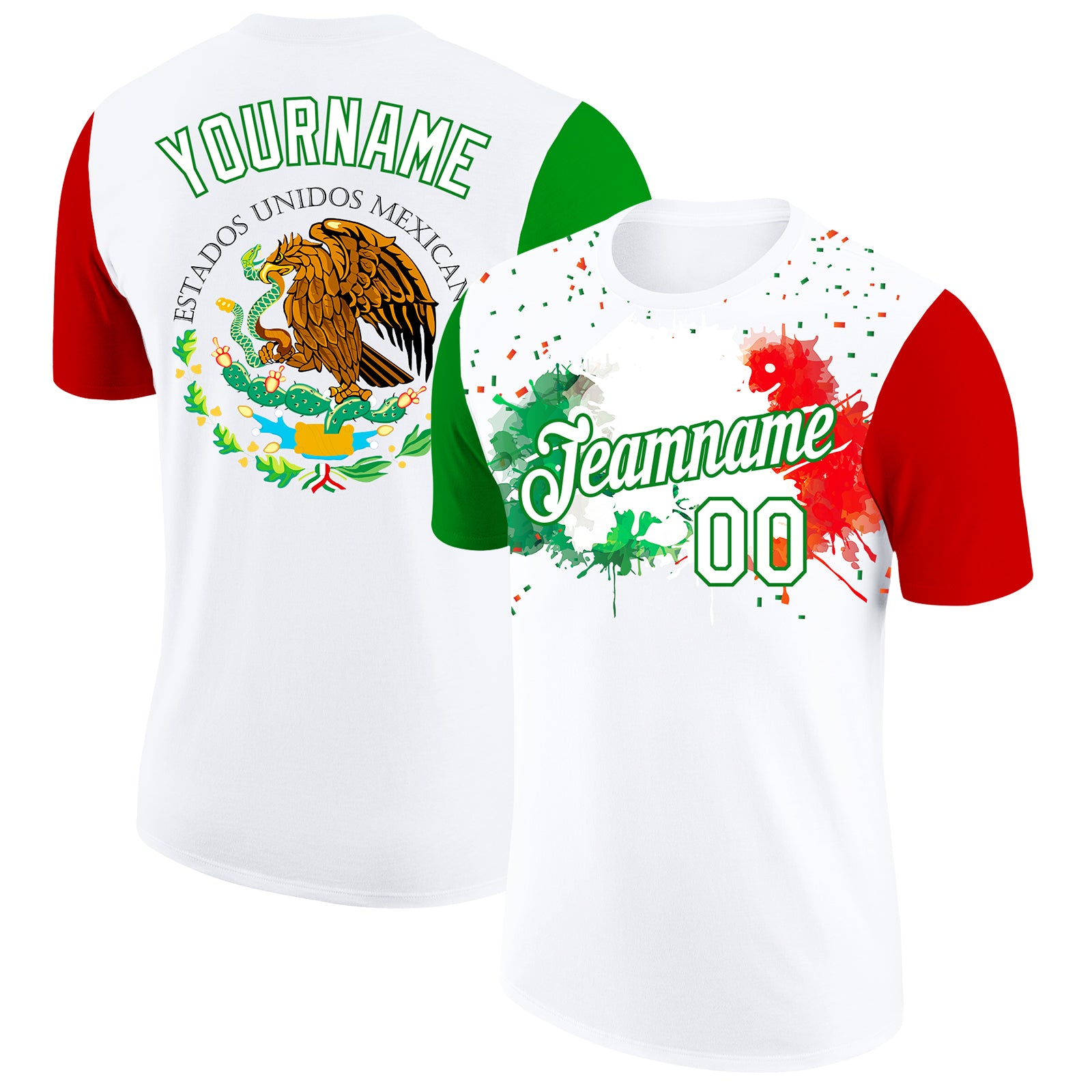 Custom Kelly Green Performance T-Shirt Red-White 3D Mexico - FansIdea