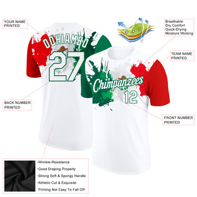 Custom Kelly Green Performance T-Shirt Red-White 3D Mexico - FansIdea