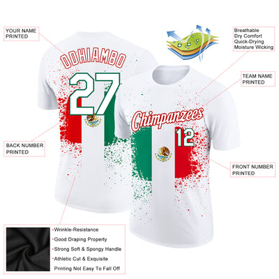 Custom White Kelly Green-Red 3D Mexican Flag Performance T-Shirt