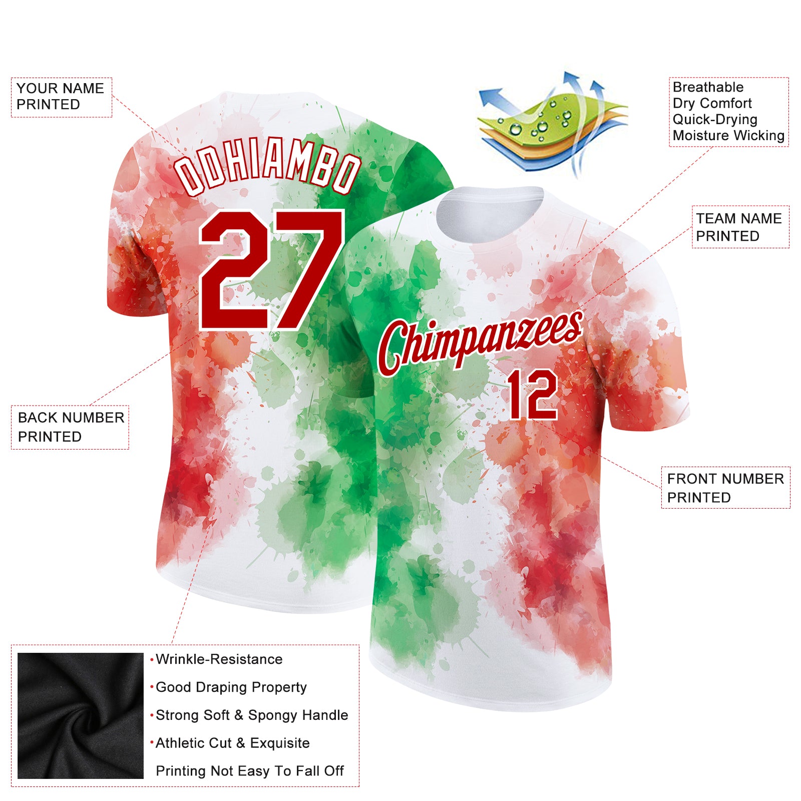 Cheap Custom Red White-Kelly Green Sublimation Long Sleeve Fade