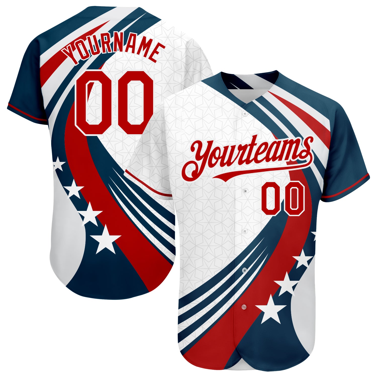 Custom Baseball Jersey White Red 3D American Flag Authentic Men's Size:XL