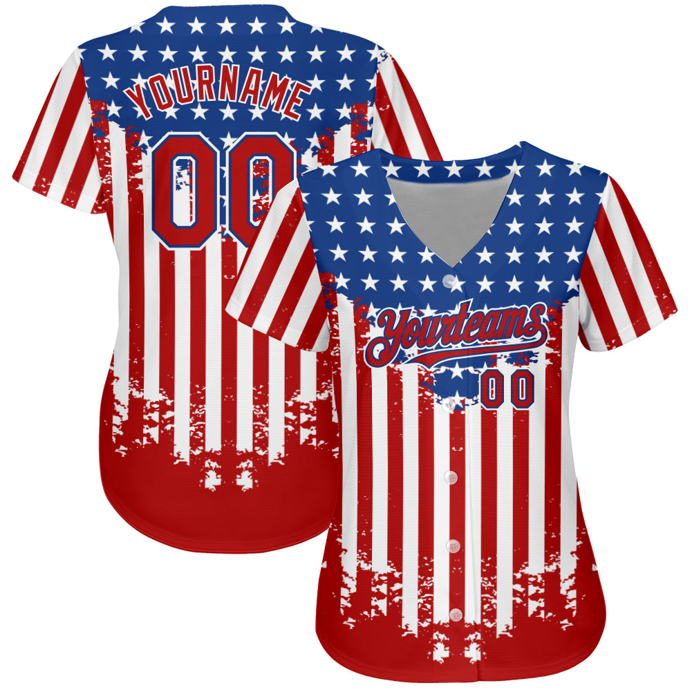 Custom Baseball Jersey Cream Red-Navy 3D American Flag Authentic Men's Size:XL