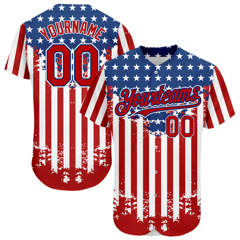 Custom American Flag Baseball Jersey Red Royal-White 3D Authentic ...