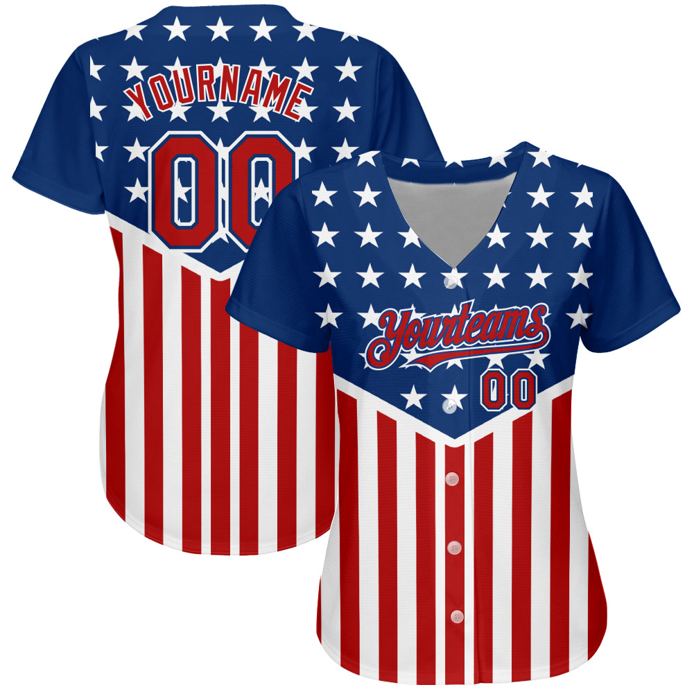 Custom White White-Red 3D American Flag Authentic Baseball Jersey