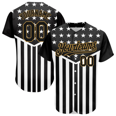 Custom Black Old Gold-White 3D American Flag Authentic Baseball Jersey