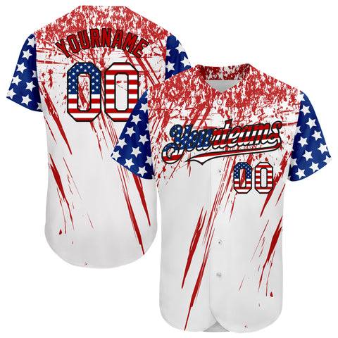 Custom White Baseball Jersey USA Flag Royal Red-Black 3D Authentic ...