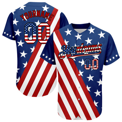 Custom Baseball Jersey White Red 3D American Flag Authentic Men's Size:XL