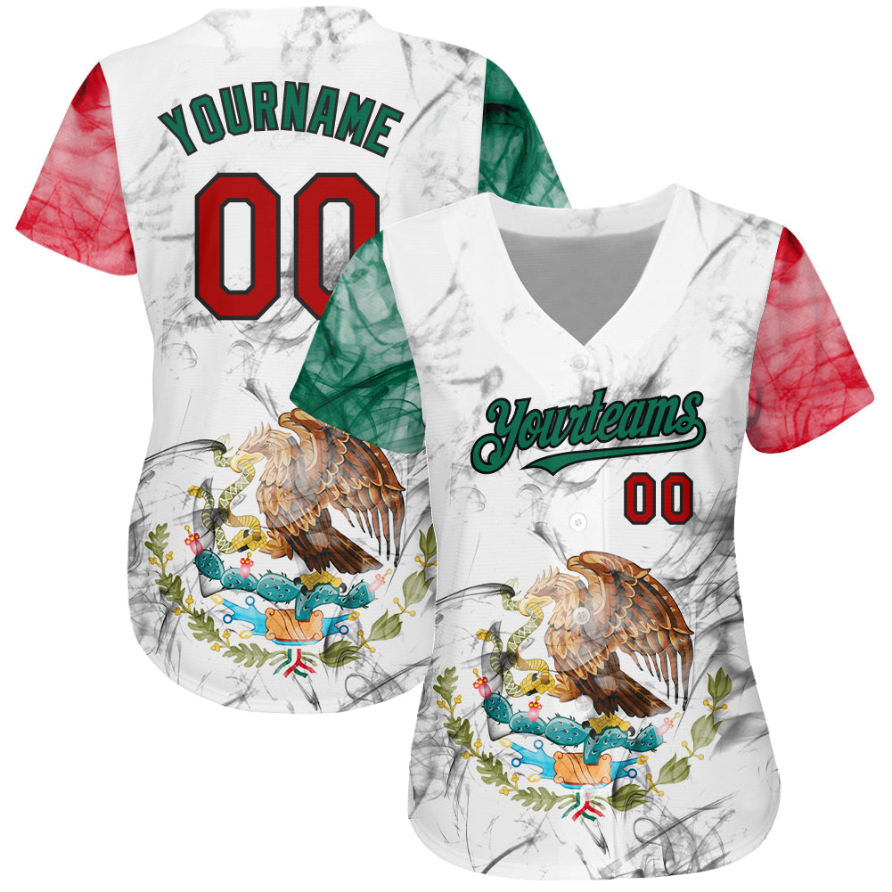 Custom White Basketball Jersey Kelly Green-Red 3D Mexico Splashes Authentic  - FansIdea