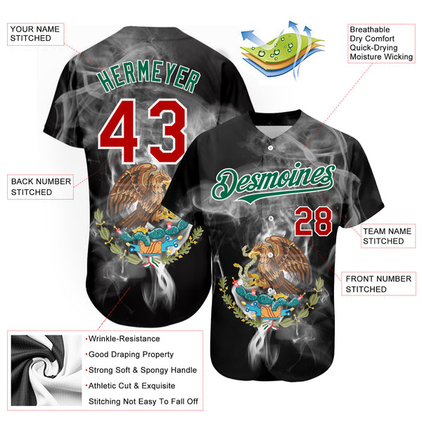 Custom Black Red Kelly Green 3D Mexico Authentic Baseball Jersey Fast  Shipping – FiitgCustom