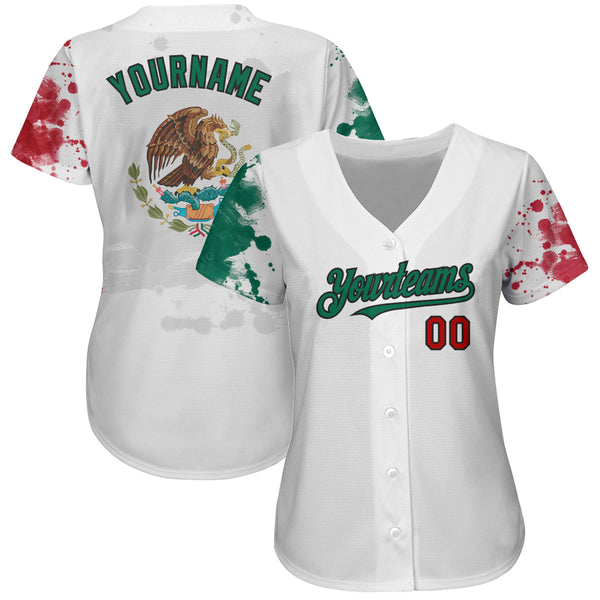 Custom White Red Kelly Green-Black 3D Mexican Flag Grunge Design Authentic Baseball  Jersey Sale – UKSN INC