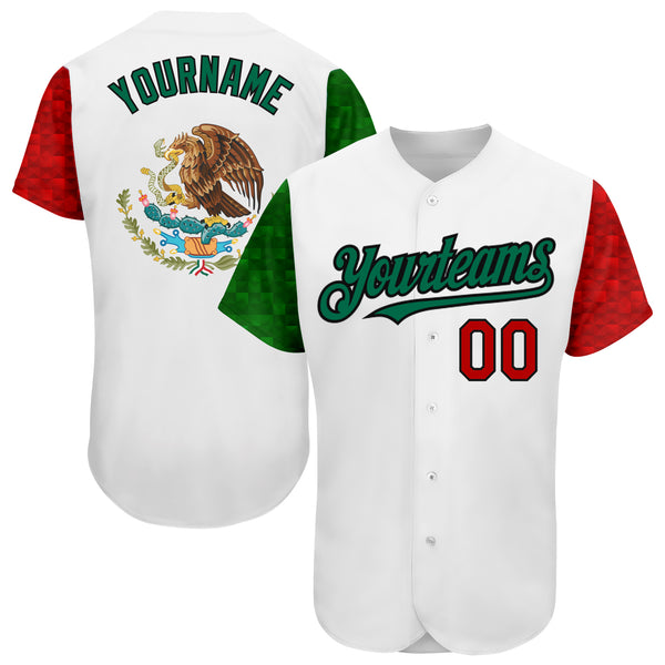 Custom Baseball Jersey Black Red Kelly Green 3D Mexican Flag Authentic Men's Size:L