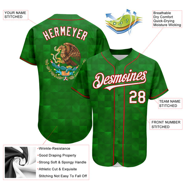 Custom Baseball Jersey Kelly Green Red-White 3D Mexico Authentic Women's Size:L