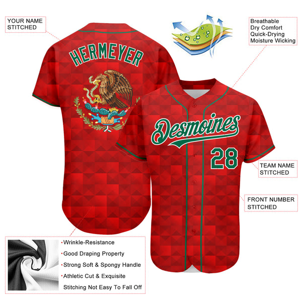 Custom Baseball Jersey White Kelly Green-Red Authentic Mexico Two Tone