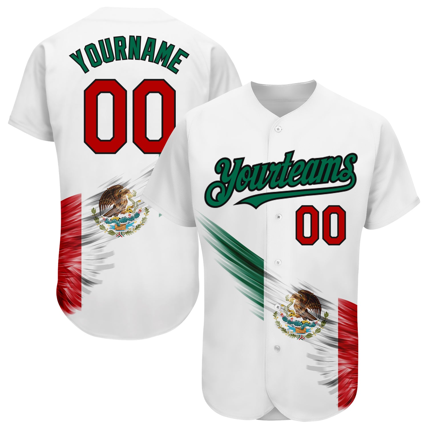 Custom White Kelly Green-Red Authentic Mexico Baseball Jersey Men's Size:2XL