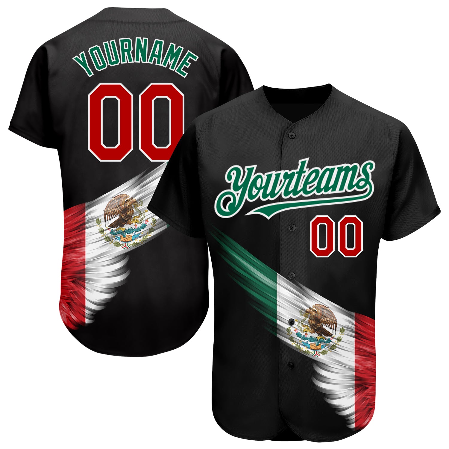 Custom Black Kelly Green-Red Authentic Mexico Baseball Jersey Discount