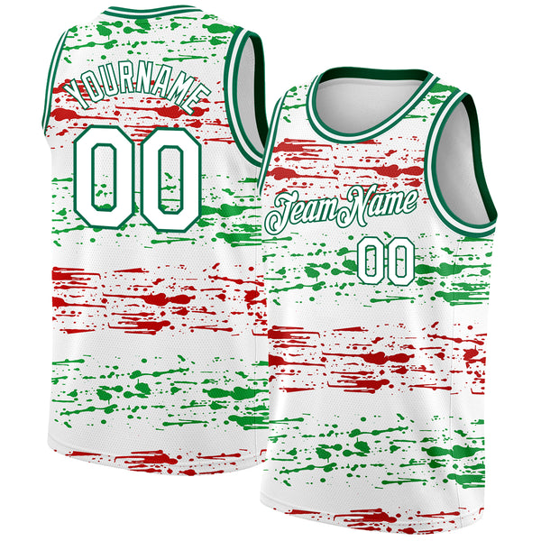 Custom Team Neon Green Basketball Authentic Red Throwback Jersey Hunter  Green