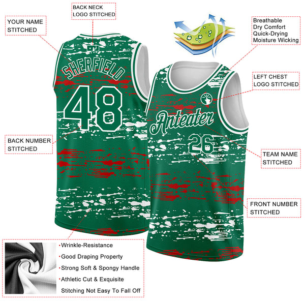 Cheap Custom Kelly Green Red-White 3D Pattern Design Authentic