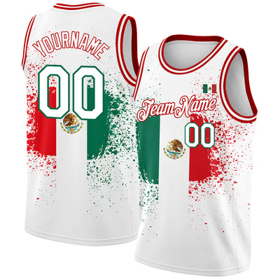 FANSIDEA Custom Basketball Jersey Kelly Green White-Red 3D Mexico Authentic Men's Size:S