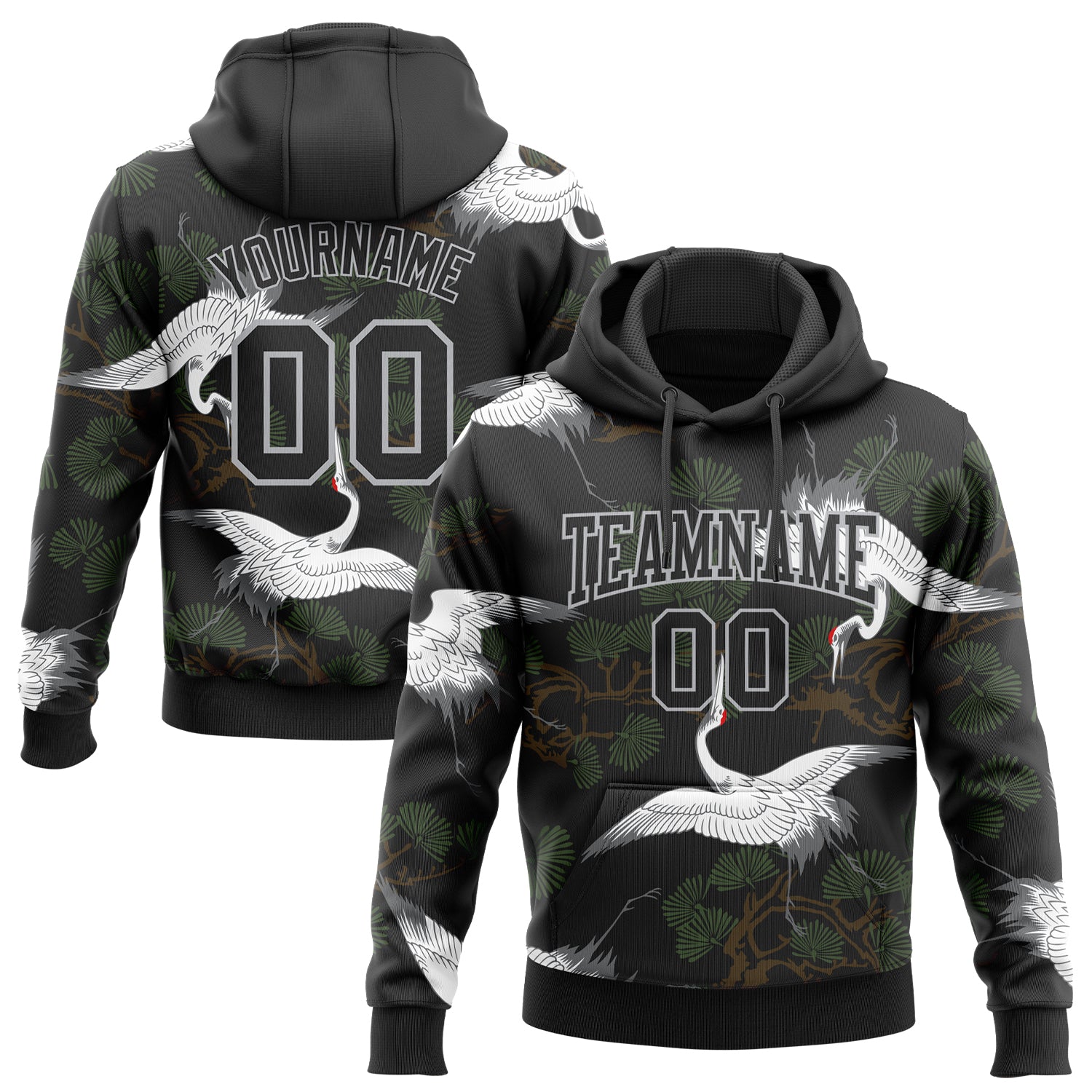 Custom 3D Pattern Sweatshirt Hoodie Black Gray Design Crane And