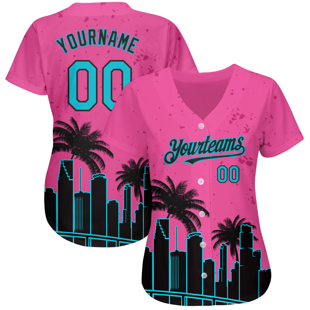 Custom Pink Lakes Blue-Black 3D Miami Palm Trees City Edition Authentic Baseball Jersey