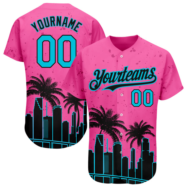 Custom Baseball Jersey Pink Lakes Blue-Black 3D Miami Palm Trees City Edition Authentic Men's Size:L