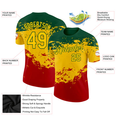 Custom Green Yellow-Red 3D Pattern Design Black History Month Performance T-Shirt