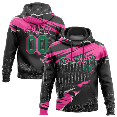 Custom Stitched Black Kelly Green-Pink 3D Pattern Design Torn Paper Style Sports Pullover Sweatshirt Hoodie