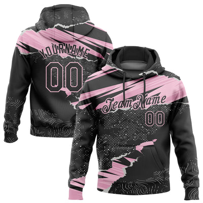 Custom Stitched Black Light Pink 3D Pattern Design Torn Paper Style Sports Pullover Sweatshirt Hoodie